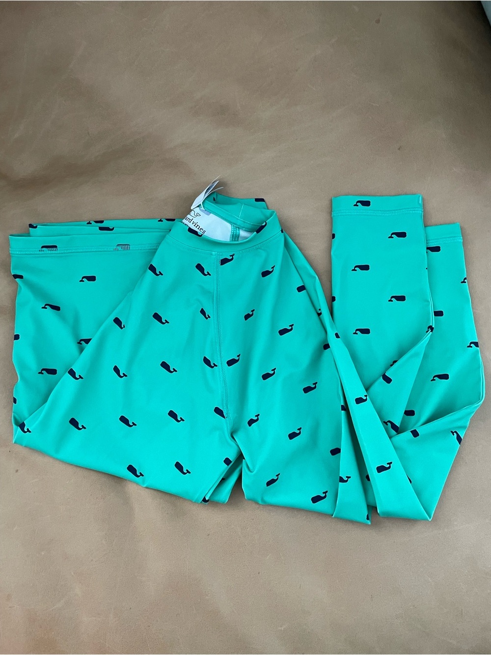Vineyard Vines Kids green rash guard with Navy Whale Print